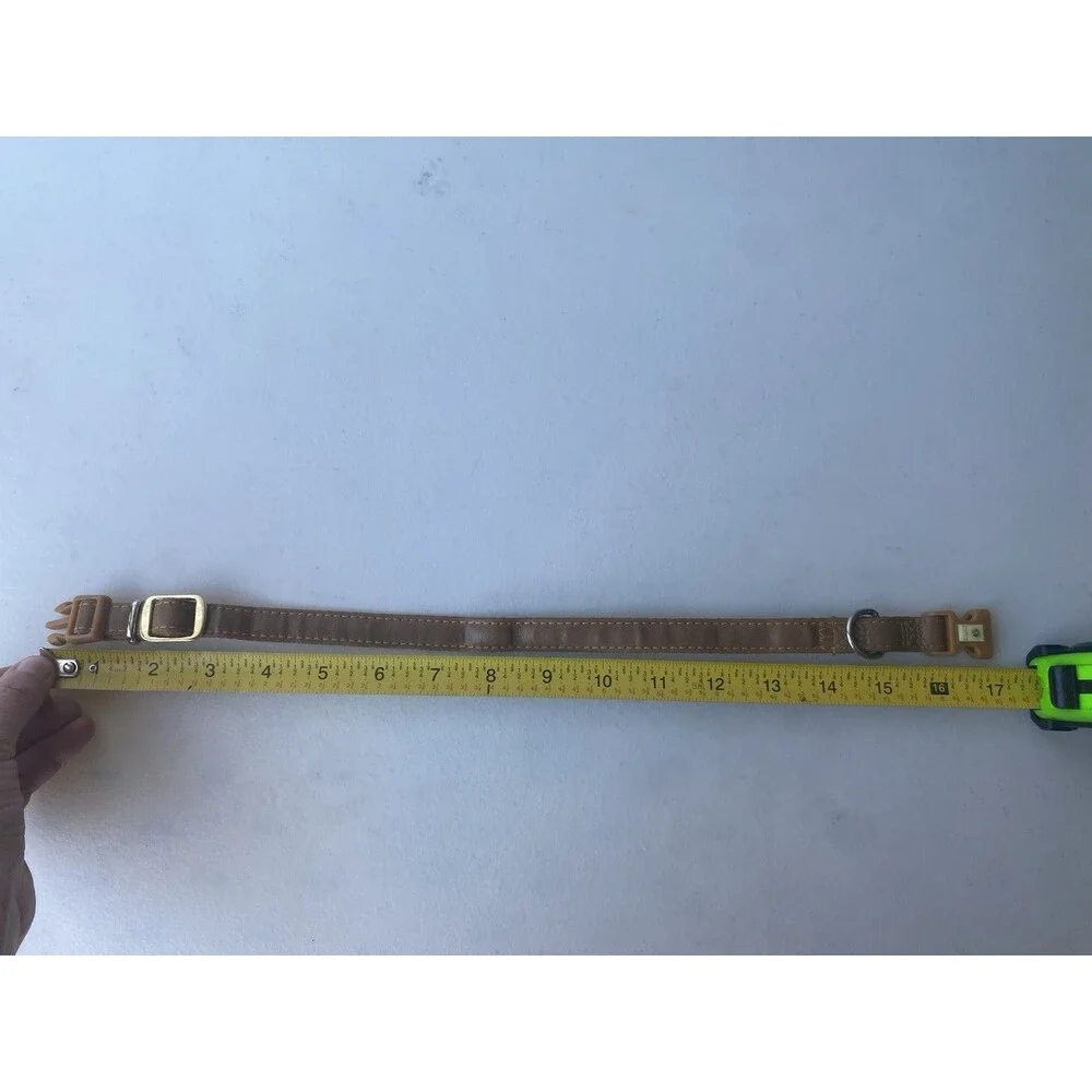 American Kennel Club AKC Tan Leather Dog Collar Adjustable Brass Buckle 17 In